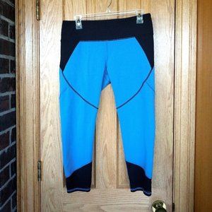 Lucy To The Barre blue/black mesh crop leggings L